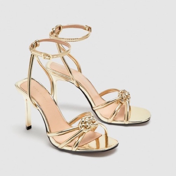 Zara Shoes - Zara Gold Strappy Braided Knot Sandal Heels